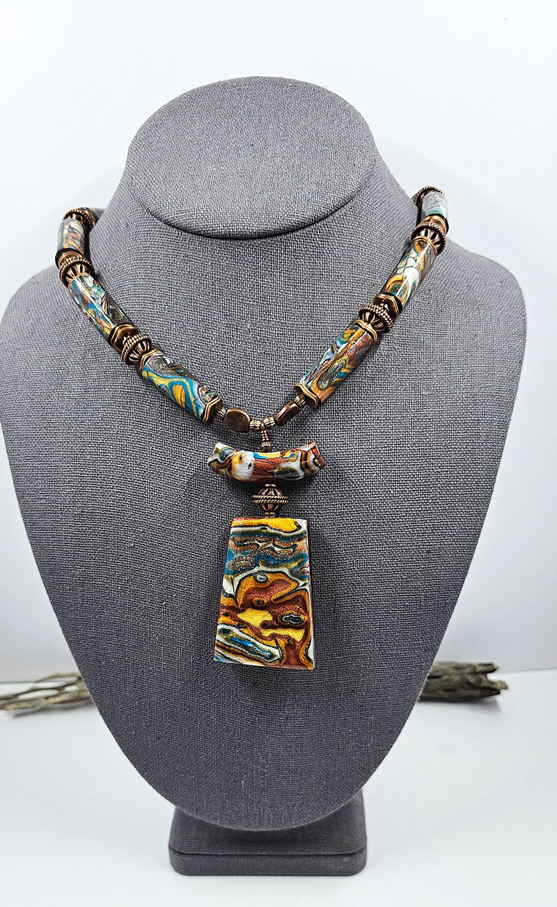 Polymer Clay Mokume Gane "Tribal" Necklace