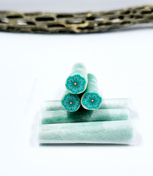 Polymer Clay Teal  Flower Raw Cane