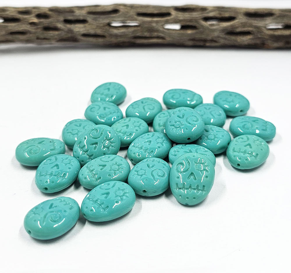 Czech VOODOO Skull Beads 16x13 Turquoise Pkg of 4