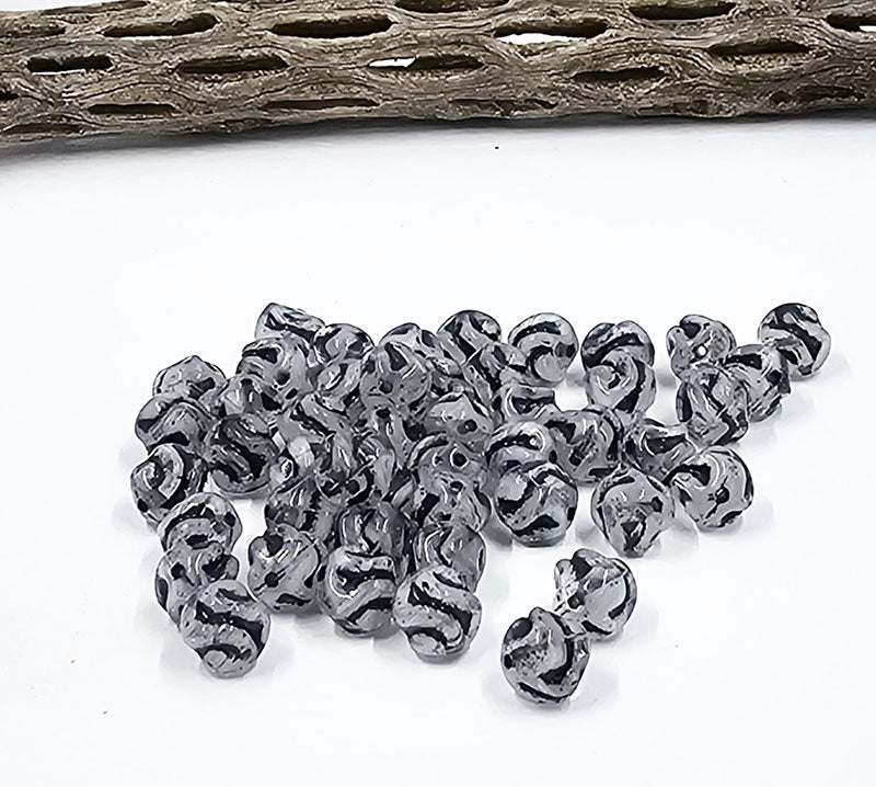 Czech Glass Beads -Yarn Beads-Black and White 8mm pkg of 10