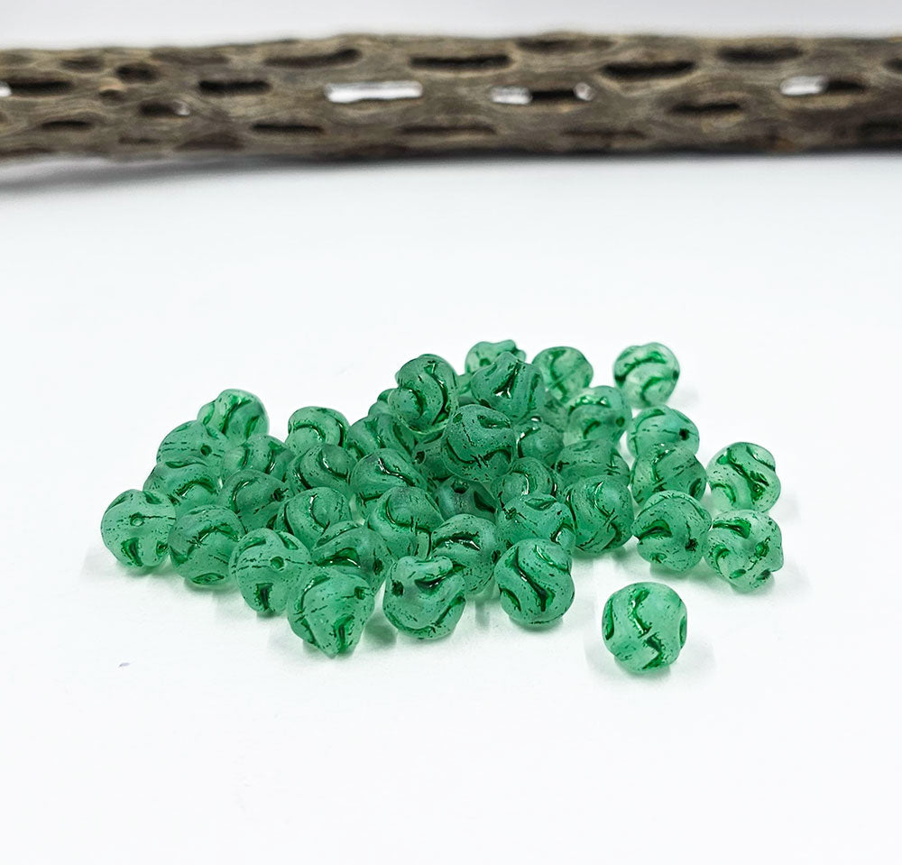 Czech Glass Beads -Yarn Beads-Matte Clear with Green wash 8mm pkg of10