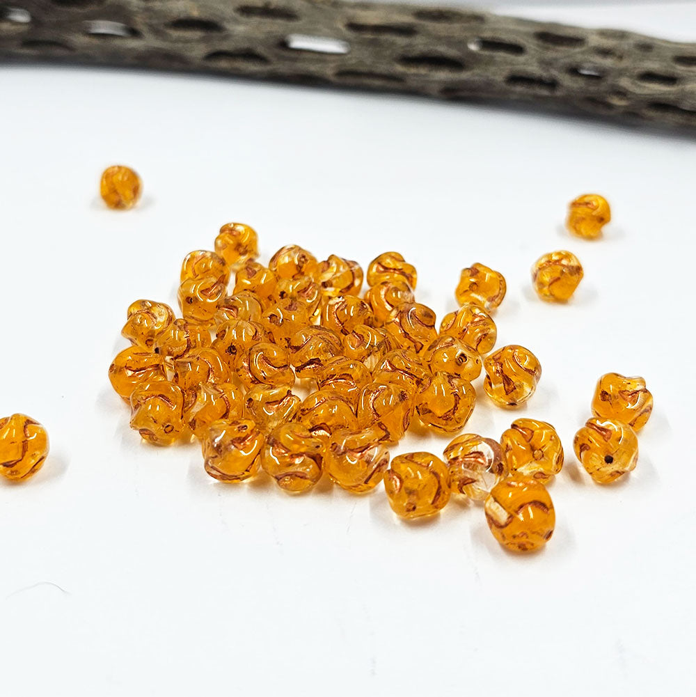 Czech Glass Beads -Yarn Beads-Orange Core with Clear and a Copper Wash 8mm pkg of10