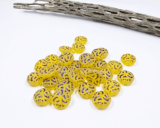 Czech Glass Beads - Button Beads - Brocade Coin Beads  - Vintage Style - Czech Beads - Lentil Beads - 14mm - 4pcs