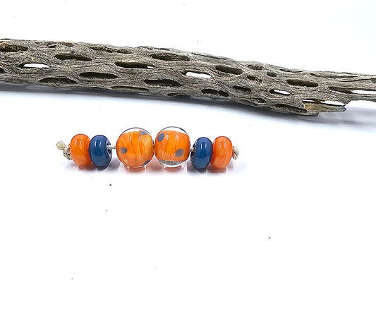 Orange Encased Glass Beads with Turquoise Dots