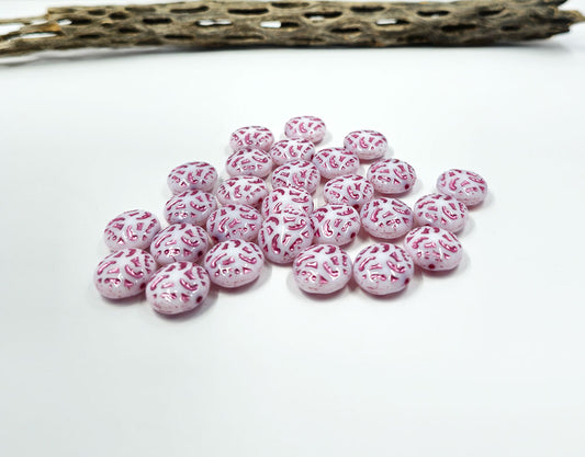 Czech Glass Beads - Button Beads - Brocade Coin Beads  - Vintage Style - Czech Beads - Lentil Beads - 14mm - 4pcs -