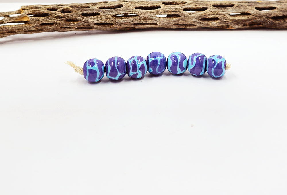 Handmade Lampwork Glass Beads Giraffe Pattern Purple and Turquoise-SRA