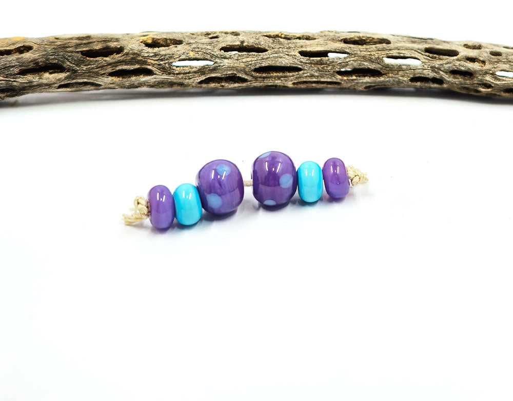 Handmade Lampwork Glass Beads Purple with Turquoise Dots-SRA