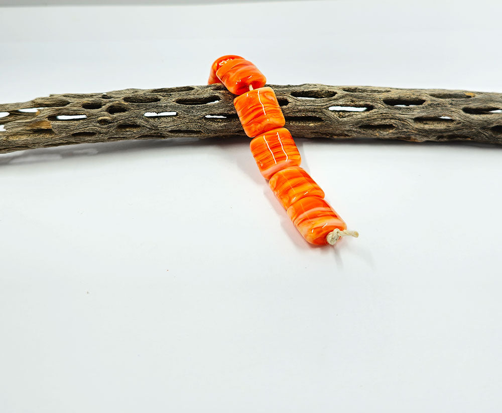 Handmade Lampwork Glass Beads Orange Striated Nuggets-SRA